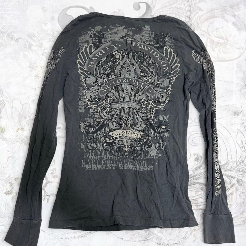 Harley-davidson Women's Grey and Black T-shirt